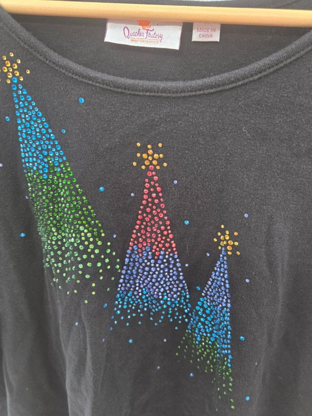 Quacker Factory Black Beaded Christmas Trees 100% Cotton 3/4th Sleeved Top 1x - Picture 3 of 11